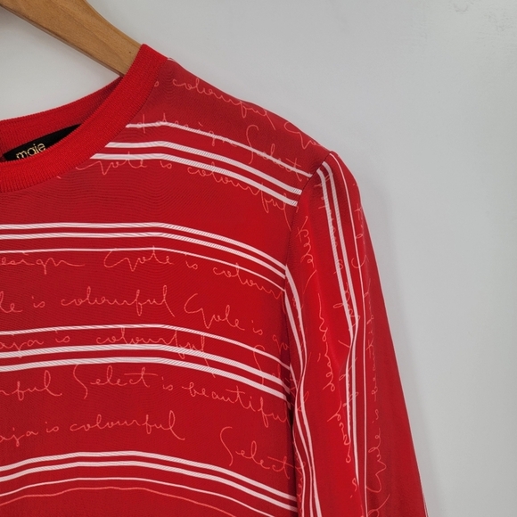 Maje Womens Medium Red White Stripe Split Back Star Snap Long Sleeve Blouse - Picture 3 of 16